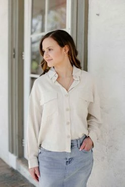 Polagram 'Ansley' Raw Edge Button Up Jacket In Natural FINAL SALE Tops/Cardigans