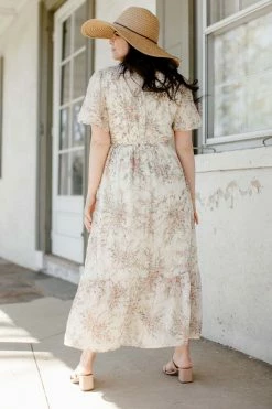 Polagram 'Victoria' V-Neck Floral Print Dress In Cream Summer Collection 9 Polagram 'Victoria' V-Neck Floral Print Dress In Cream Summer Collection