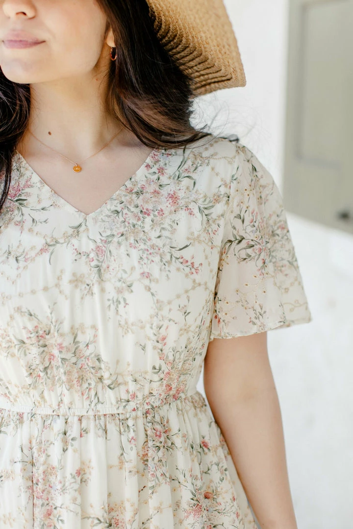 Polagram 'Victoria' V-Neck Floral Print Dress In Cream Summer Collection 4 Polagram 'Victoria' V-Neck Floral Print Dress In Cream Summer Collection