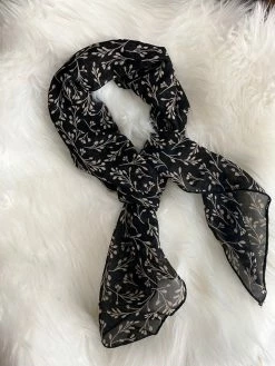 Space 46 Floral Branch Chiffon Scarf In Black