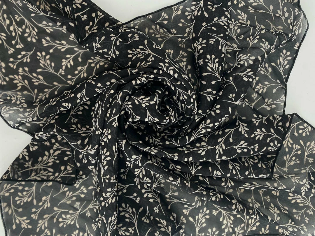 Space 46 Floral Branch Chiffon Scarf In Black 3 Space 46 Floral Branch Chiffon Scarf In Black