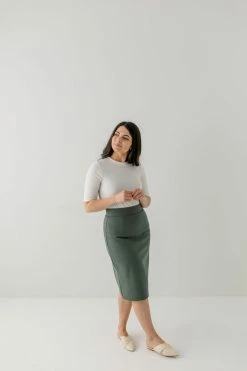 The Main Street Exchange 'Anna' Pencil Skirt In Dusty Green