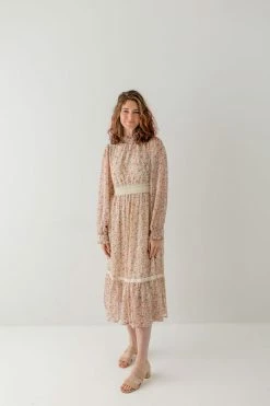 In Loom 'Karalyn' Mock Neck Floral Chiffon Dress In Taupe FINAL SALE