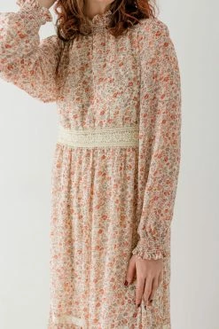 In Loom 'Karalyn' Mock Neck Floral Chiffon Dress In Taupe FINAL SALE