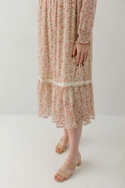 In Loom 'Karalyn' Mock Neck Floral Chiffon Dress In Taupe FINAL SALE