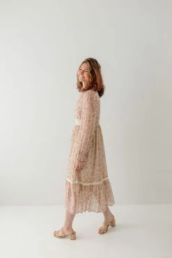 In Loom 'Karalyn' Mock Neck Floral Chiffon Dress In Taupe FINAL SALE