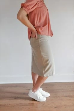 The Main Street Exchange Exclusive Designs 'Sara' Knit Denim Skirt In Parchment