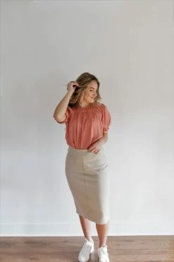 The Main Street Exchange Exclusive Designs 'Sara' Knit Denim Skirt In Parchment