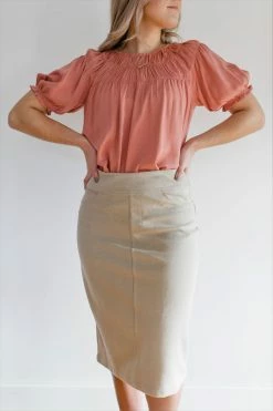 The Main Street Exchange Exclusive Designs 'Sara' Knit Denim Skirt In Parchment