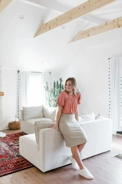 The Main Street Exchange Exclusive Designs 'Sara' Knit Denim Skirt In Parchment