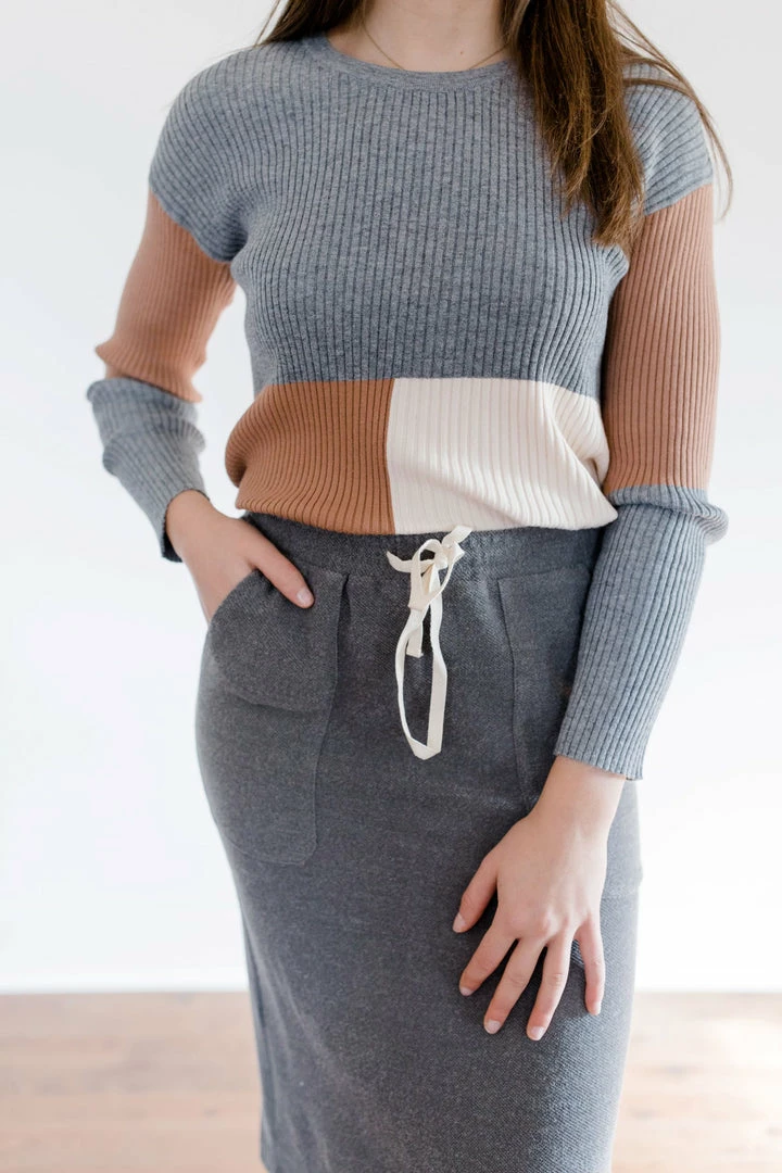 Polagram Tops/Cardigans 'Archer' Ribbed Color Block Sweater In Charcoal FINAL SALE 4 Polagram Tops/Cardigans 'Archer' Ribbed Color Block Sweater In Charcoal FINAL SALE