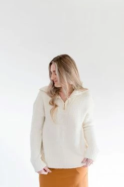 Twenty Second Tops/Cardigans 'Dela' Cozy Knit Quarter Zip Sweater In Cream FINAL SALE