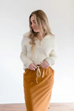 Twenty Second Tops/Cardigans 'Dela' Cozy Knit Quarter Zip Sweater In Cream FINAL SALE