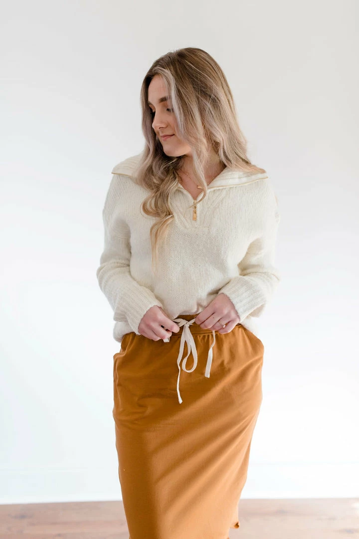 Twenty Second Tops/Cardigans 'Dela' Cozy Knit Quarter Zip Sweater In Cream FINAL SALE 2 Twenty Second Tops/Cardigans 'Dela' Cozy Knit Quarter Zip Sweater In Cream FINAL SALE