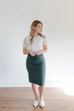 The Main Street Exchange 'Anna' Pencil Skirt In Dusty Green