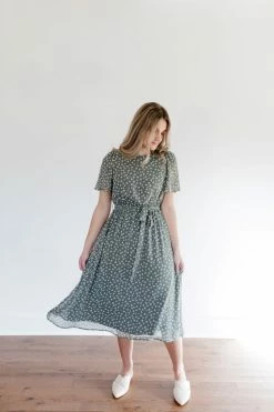 The Main Street Exchange 'Ramona' Floral Midi Dress In Sage