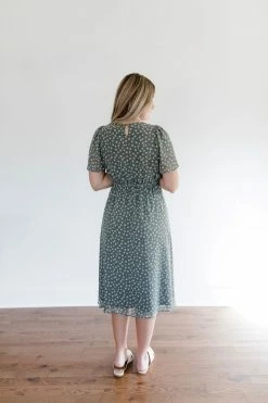 The Main Street Exchange 'Ramona' Floral Midi Dress In Sage