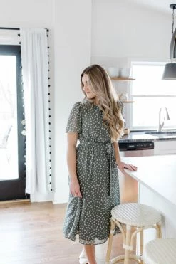 The Main Street Exchange 'Ramona' Floral Midi Dress In Sage