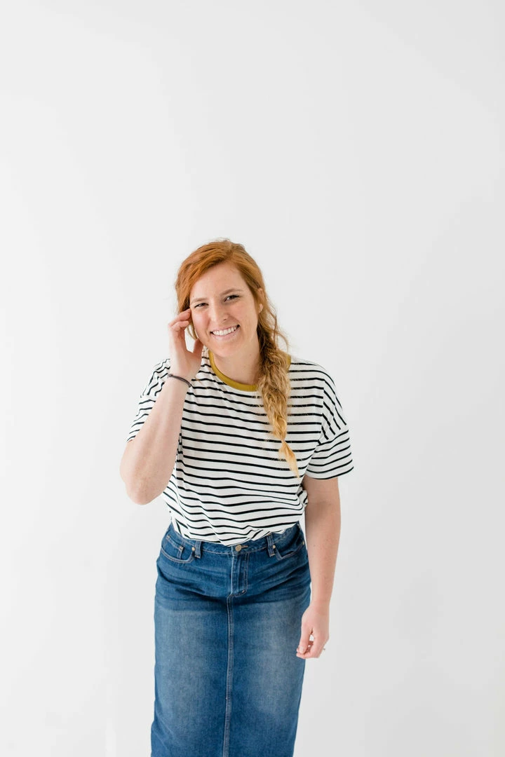 Wishlist 'Aiden' Contrasting Band Striped Tee In Ivory/Black 1 Wishlist 'Aiden' Contrasting Band Striped Tee In Ivory/Black