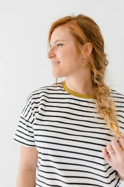 Wishlist 'Aiden' Contrasting Band Striped Tee In Ivory/Black 8 Wishlist 'Aiden' Contrasting Band Striped Tee In Ivory/Black