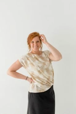 Gilli 'Opal' Twist Front Detail Top In Taupe Wash FINAL SALE Tops/Cardigans