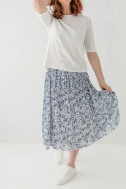 Polagram Skirts 'Matilda' Pleated Floral Midi Skirt In Indigo