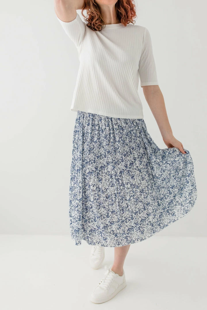Polagram Skirts 'Matilda' Pleated Floral Midi Skirt In Indigo 2 Polagram Skirts 'Matilda' Pleated Floral Midi Skirt In Indigo