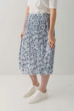 Polagram Skirts 'Matilda' Pleated Floral Midi Skirt In Indigo