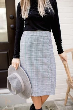 The Main Street Exchange 'Alicia' Skirt In Grey Plaid FINAL SALE
