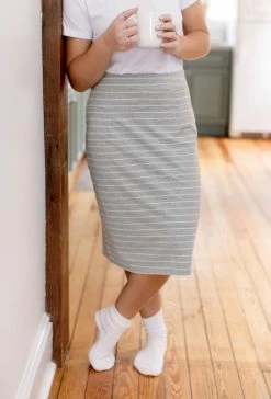 The Main Street Exchange Exclusive Designs 'Anna' Skirt In Grey/White Stripes FINAL SALE