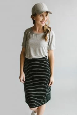 The Main Street Exchange 'Anna' Skirt In Black/White Stripes FINAL SALE