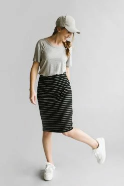 The Main Street Exchange 'Anna' Skirt In Black/White Stripes FINAL SALE