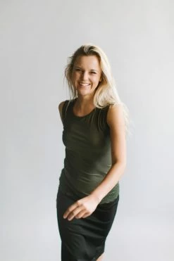 The Main Street Exchange Olive Green Modest Lace Trimmed Layering Tank Top FINAL SALE