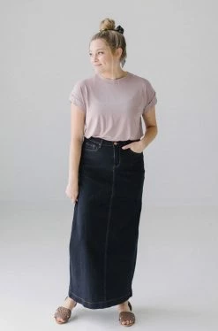 The Main Street Exchange Exclusive Designs 'Jia' Dark Denim Ankle Length Skirt FINAL SALE