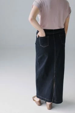 The Main Street Exchange Exclusive Designs 'Jia' Dark Denim Ankle Length Skirt FINAL SALE