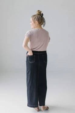 The Main Street Exchange Exclusive Designs 'Jia' Dark Denim Ankle Length Skirt FINAL SALE