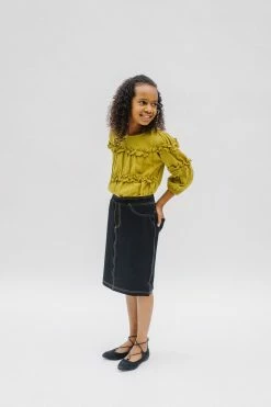 THE MAIN STREET EXCHANGE Exclusive Designs 'Piper' Girl Knit Denim Skirt In Black
