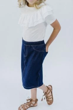 THE MAIN STREET EXCHANGE 'Piper' Girl Knit Denim Skirt In Navy