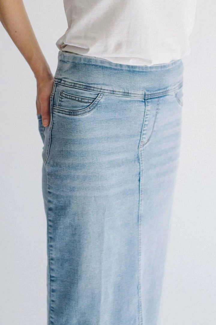 The Main Street Exchange Exclusive Designs 'Sara' Ankle Length Denim Skirt Light Wash 2 The Main Street Exchange Exclusive Designs 'Sara' Ankle Length Denim Skirt Light Wash