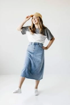 The Main Street Exchange 'Brooke' A-Line Denim Midi Skirt Exclusive Designs
