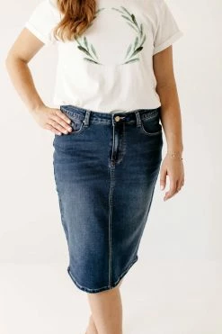 The Main Street Exchange 'Scout' Knit Denim Skirt In Dark Wash Exclusive Designs