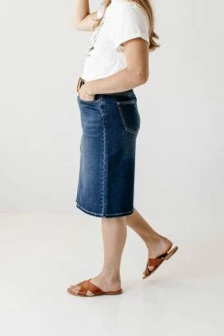 The Main Street Exchange 'Scout' Knit Denim Skirt In Dark Wash Exclusive Designs
