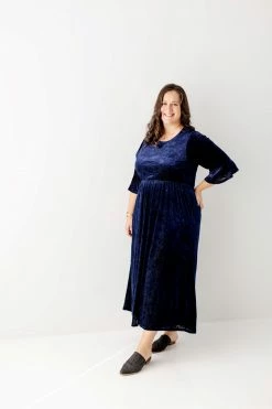 Chris & Carol PLUS 'Victoria' Floral Velvet Maxi Dress In Navy FINAL SALE