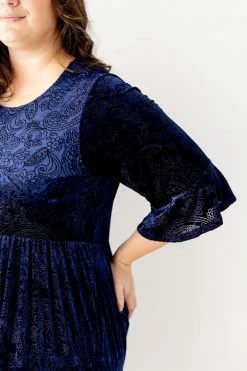 Chris & Carol PLUS 'Victoria' Floral Velvet Maxi Dress In Navy FINAL SALE