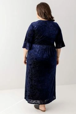 Chris & Carol PLUS 'Victoria' Floral Velvet Maxi Dress In Navy FINAL SALE
