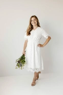The Main Street Exchange 'Odessa' Lace Midi Dress In Ivory