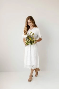 The Main Street Exchange 'Odessa' Lace Midi Dress In Ivory