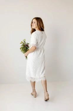 The Main Street Exchange 'Odessa' Lace Midi Dress In Ivory