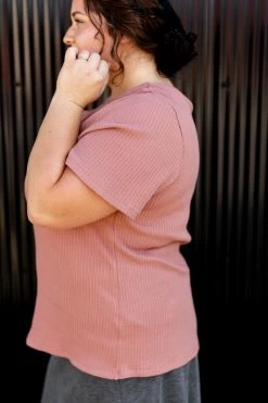 Hayden Plus Plus 'Molly' Ribbed Top In Rose FINAL SALE Tops/Cardigans