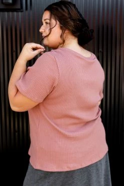 Hayden Plus Plus 'Molly' Ribbed Top In Rose FINAL SALE Tops/Cardigans